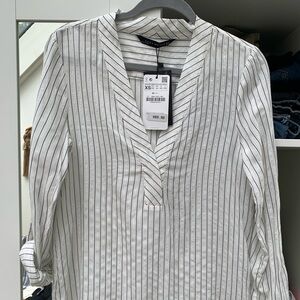 Zara Woman V-Neck Blouse with Stripes